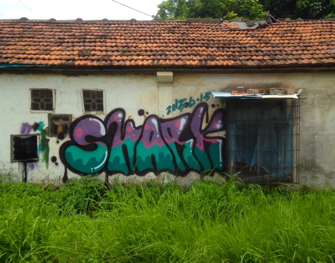 Graffiti on old buildings on the Agricultural College campus